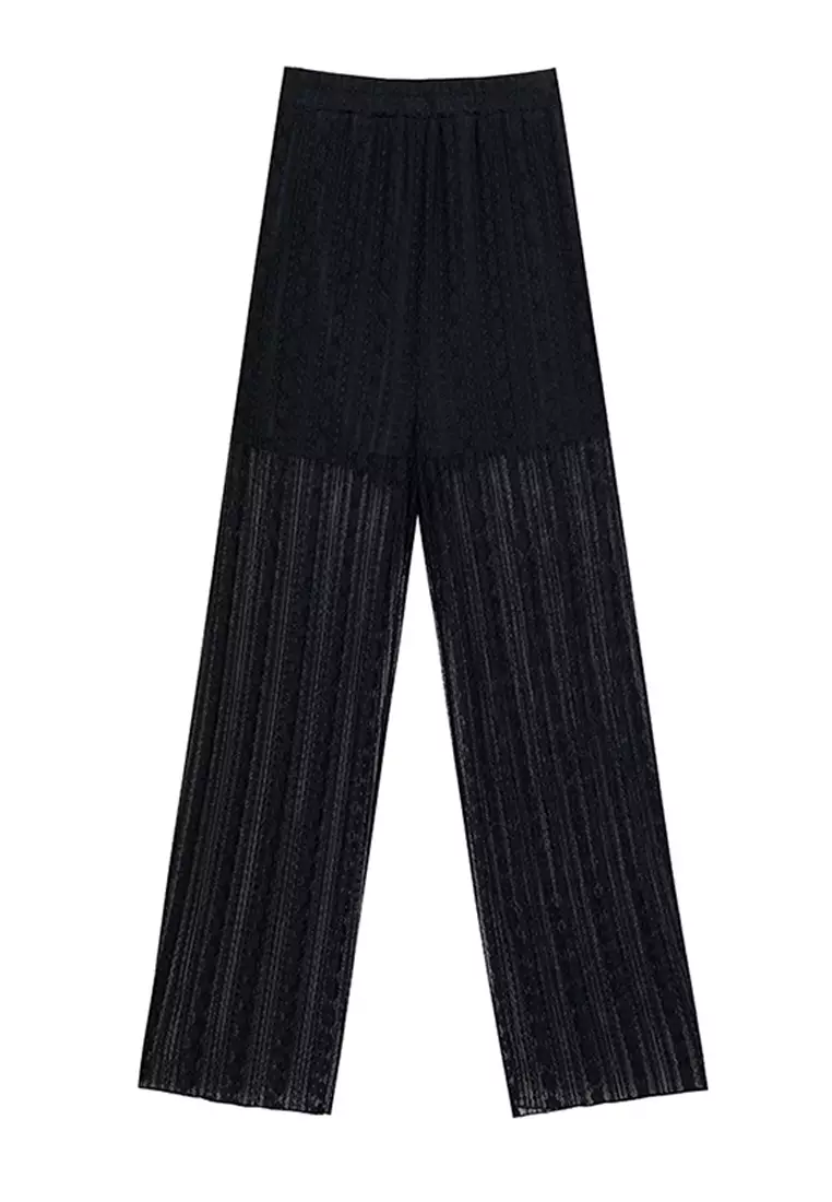 Sheer Straight Leg Overlay Pants With Inner Shorts