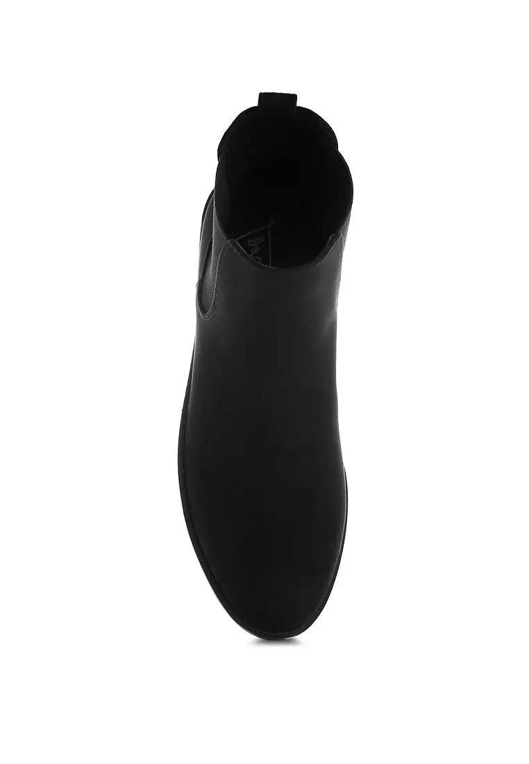 Sepatu bot Chelsea hak blok rendah warna hitam