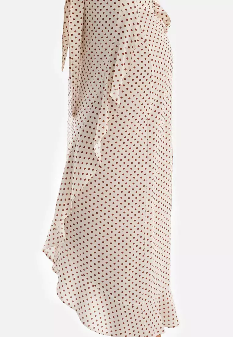 Ecru Retro Skirt, Polka dot Printed, Beachwear for Women