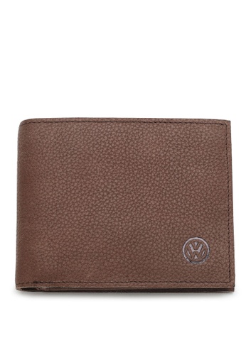 Volkswagen brown Men's RFID Genuine Leather Bi Fold Center Flap Short Wallet With Coin Compartment ECC1CAC32B0F9AGS_1