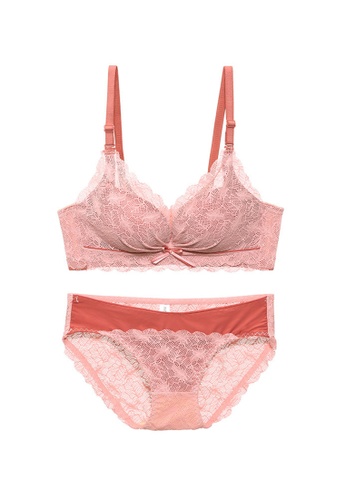 ZITIQUE pink Women's Japanese Style Sweet Lace Lingerie Set (Bra and Underwear) - Pink AA362USFECC8C6GS_1
