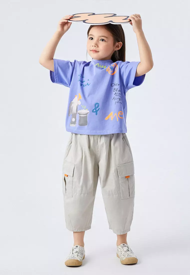 男大童休闲中裤盖袋亮色小标帅气工装裤