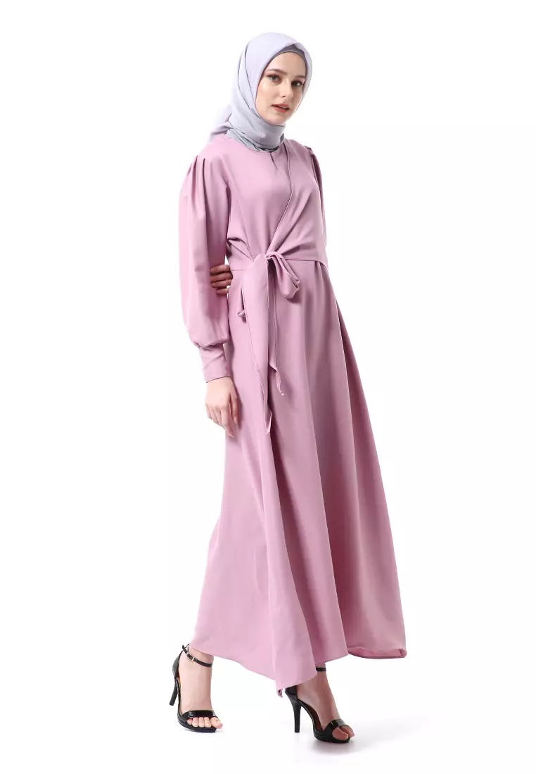 Alliyah Dress Gamis Muslimah Long Sleeve Model Balon Regular Fit Premium High Quality - Lilac