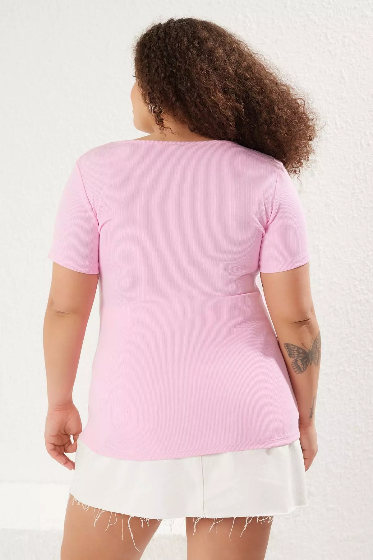 Plus Size Gathered Detail Ribbed Blouse