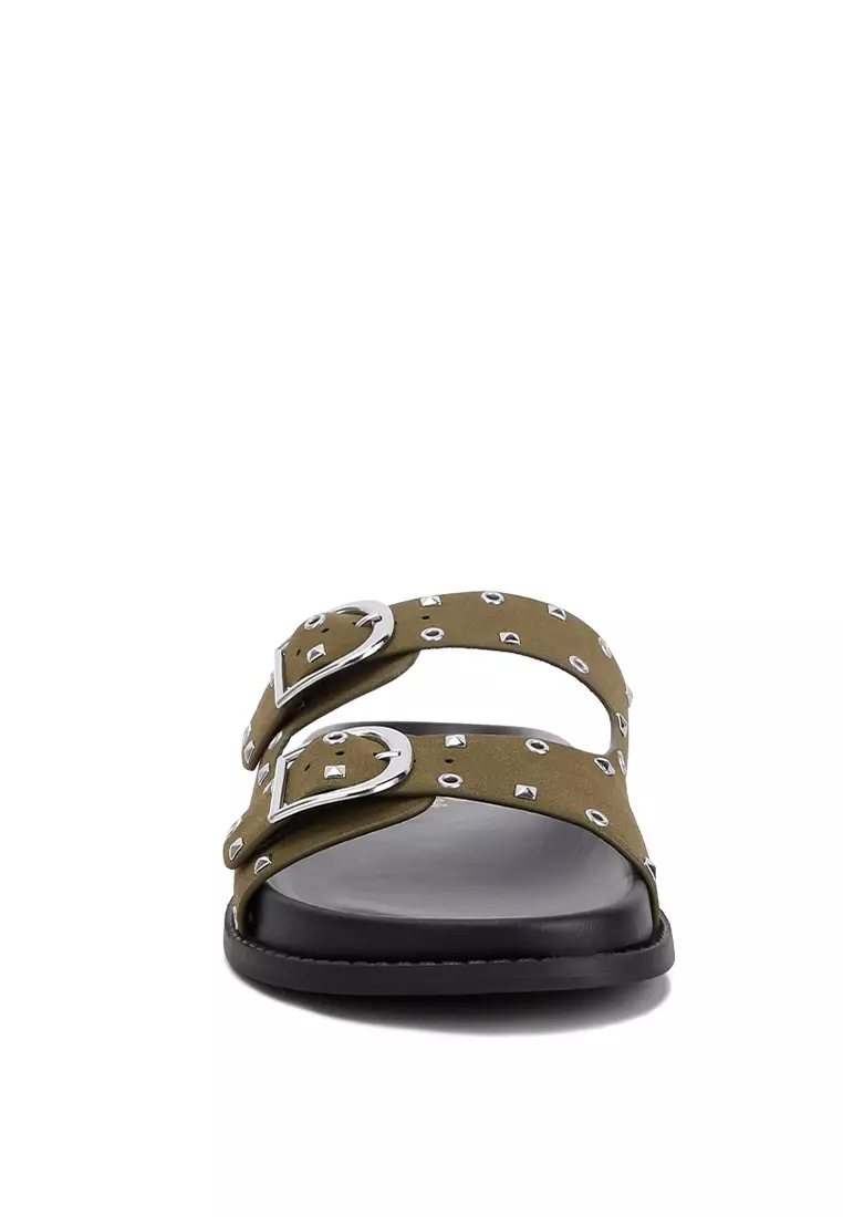 London Rag Khaki Lenny Embellished Sandals 2026 | Buy London Rag Online ...