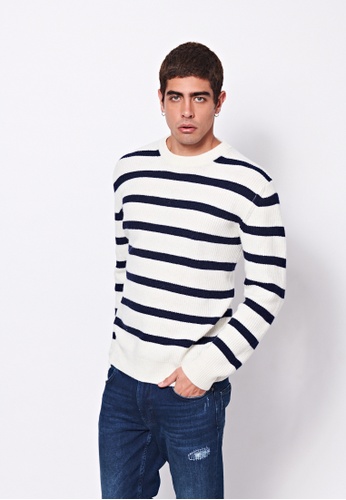 Sisley white Crew-neck Knitted Sweater 07778AAAD4666FGS_1