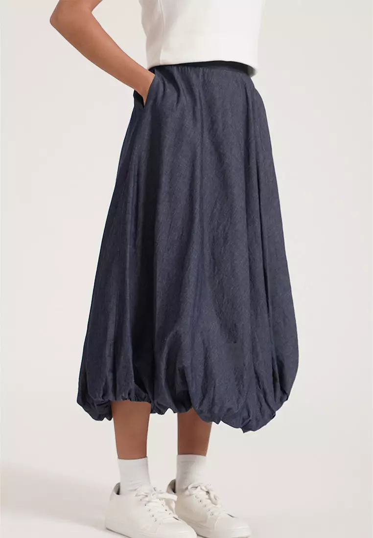 Bubble-Hem Midi Skirt