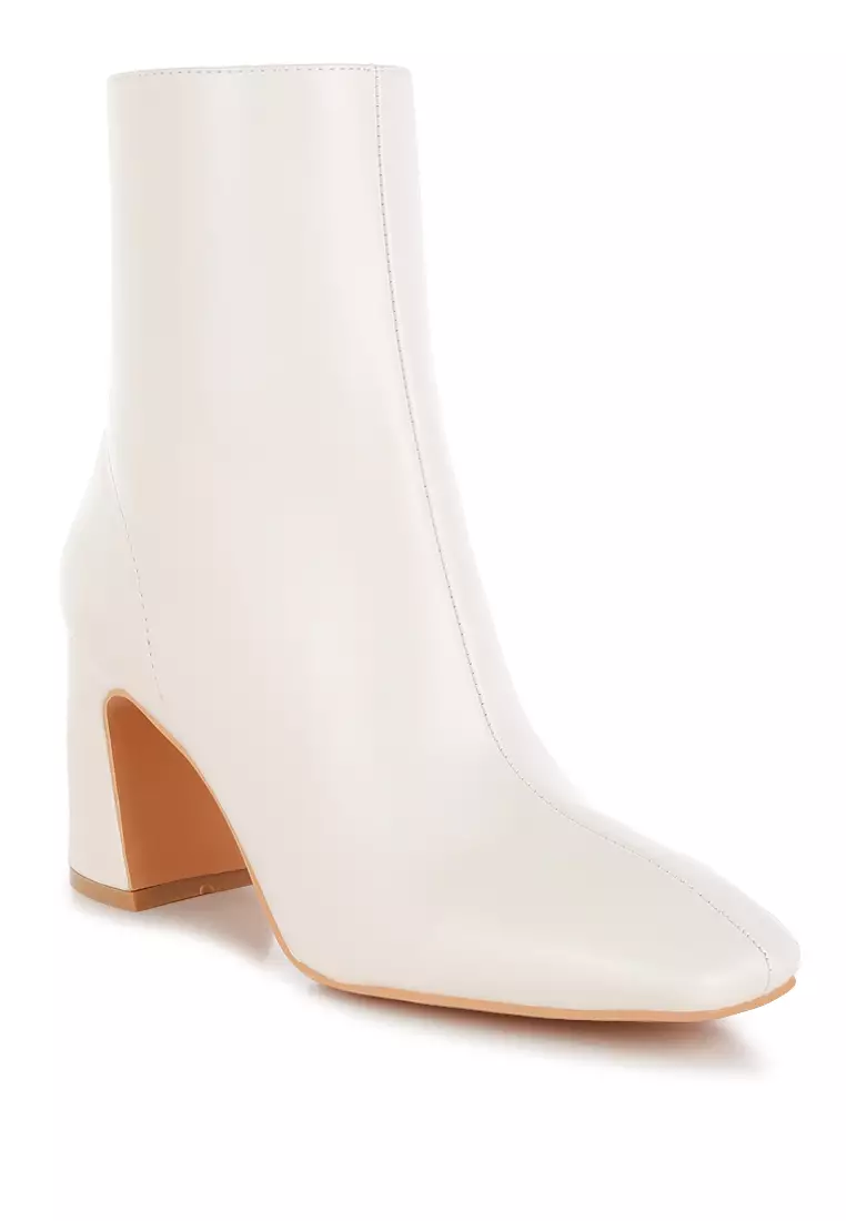 Square Toe Ankle Boots In Off White