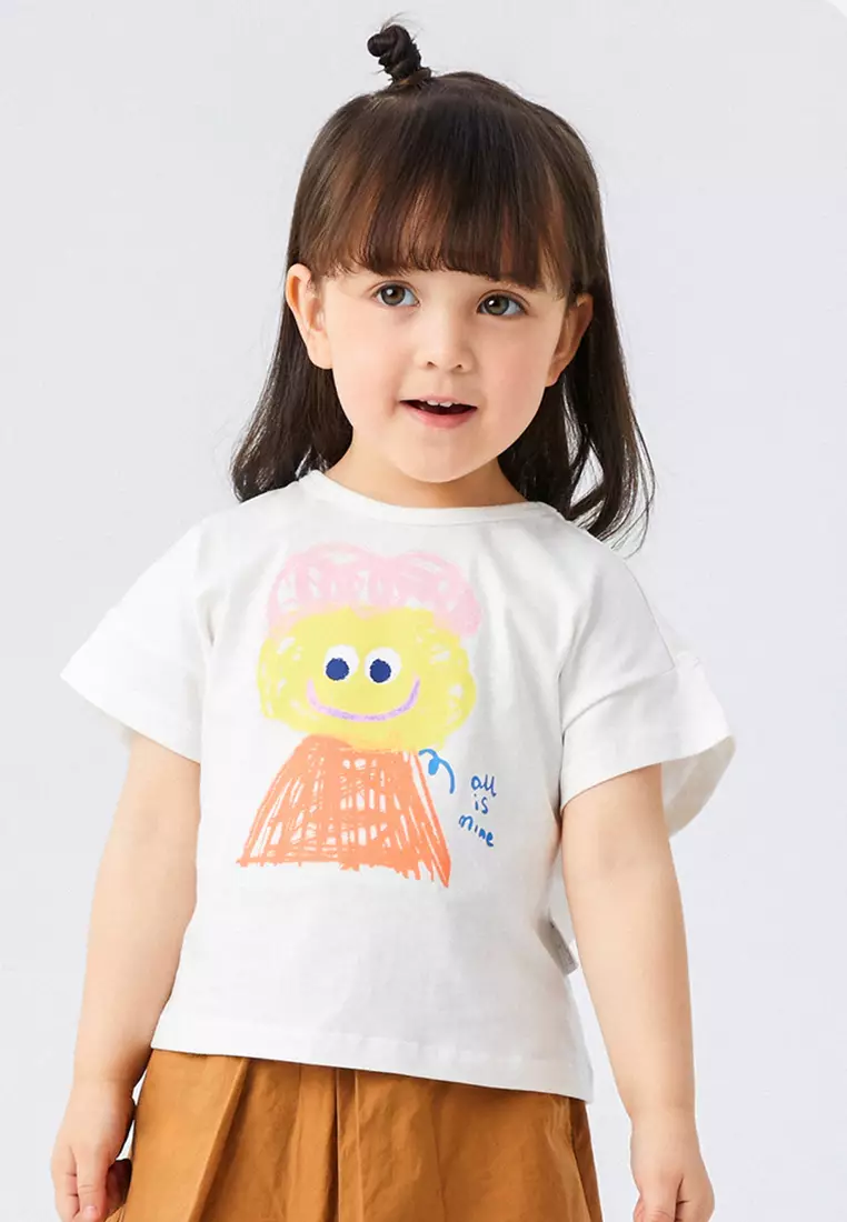 女童短袖T恤纯色宽松卡通印花上衣