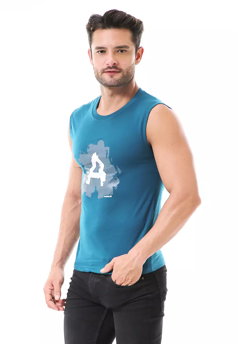 Bobby Atasan Kasual Pria Singlet Motif Huruf A Atasan Tanpa Lengan Material Cotton ORIGINAL - Tosca