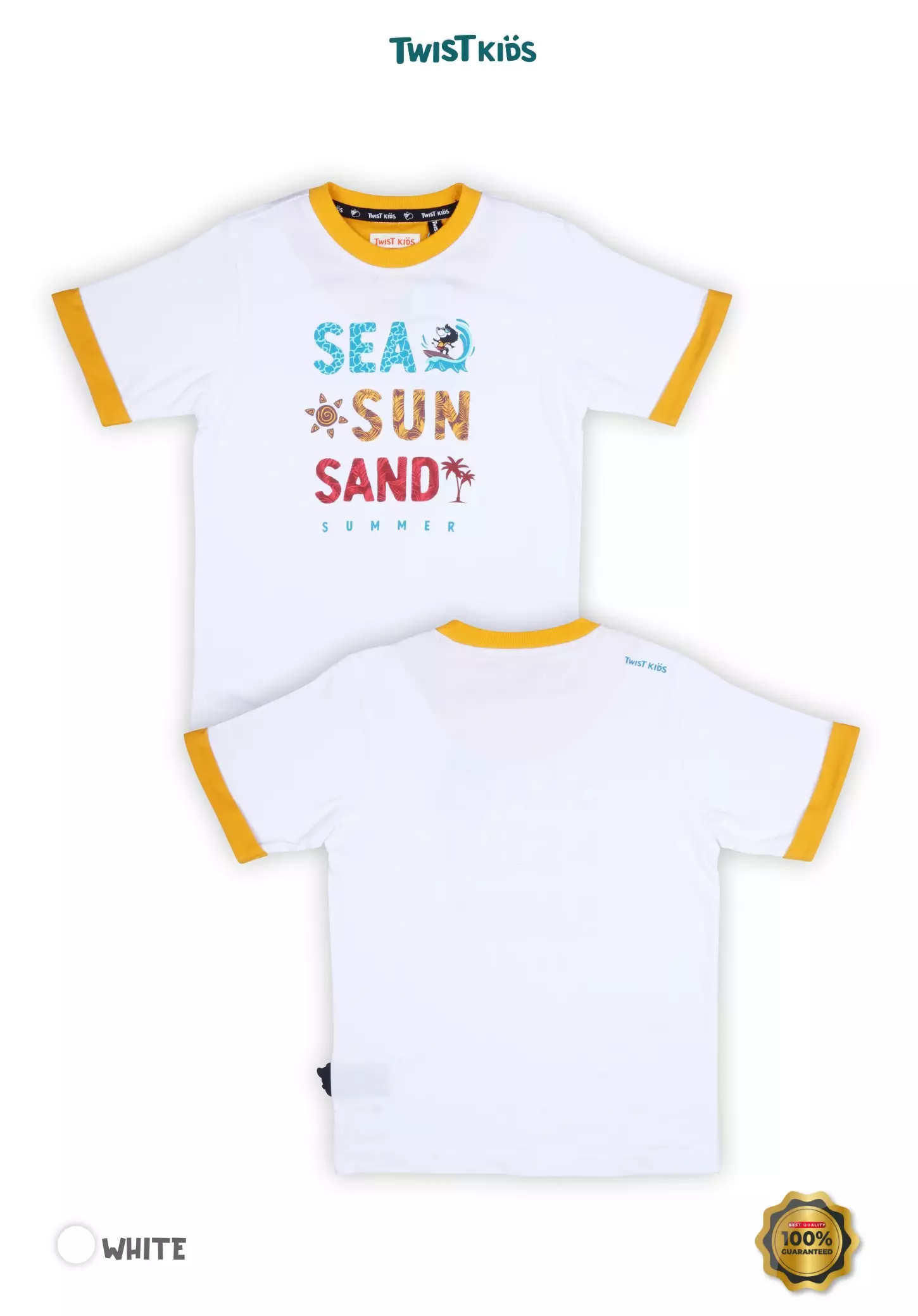 Twist Kids [Official Store] - Summer Splash Series, Bay C, Atasan/Tshirt/Kaos Oblong, Baju Pantai Anak Laki-Laki (usia 4-14 tahun) Warna Putih (White)