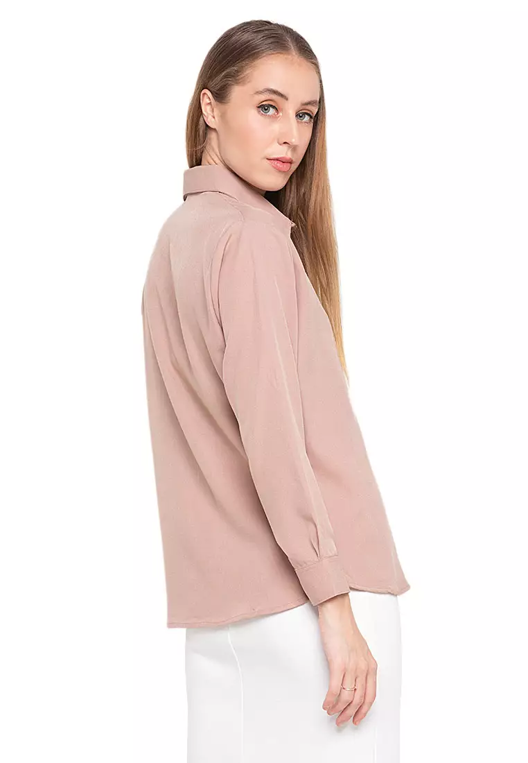 Oriel Kemeja Atasan Lengan Panjang Shirt Wanita Design Basic Polos Regular Fit - Cappucino