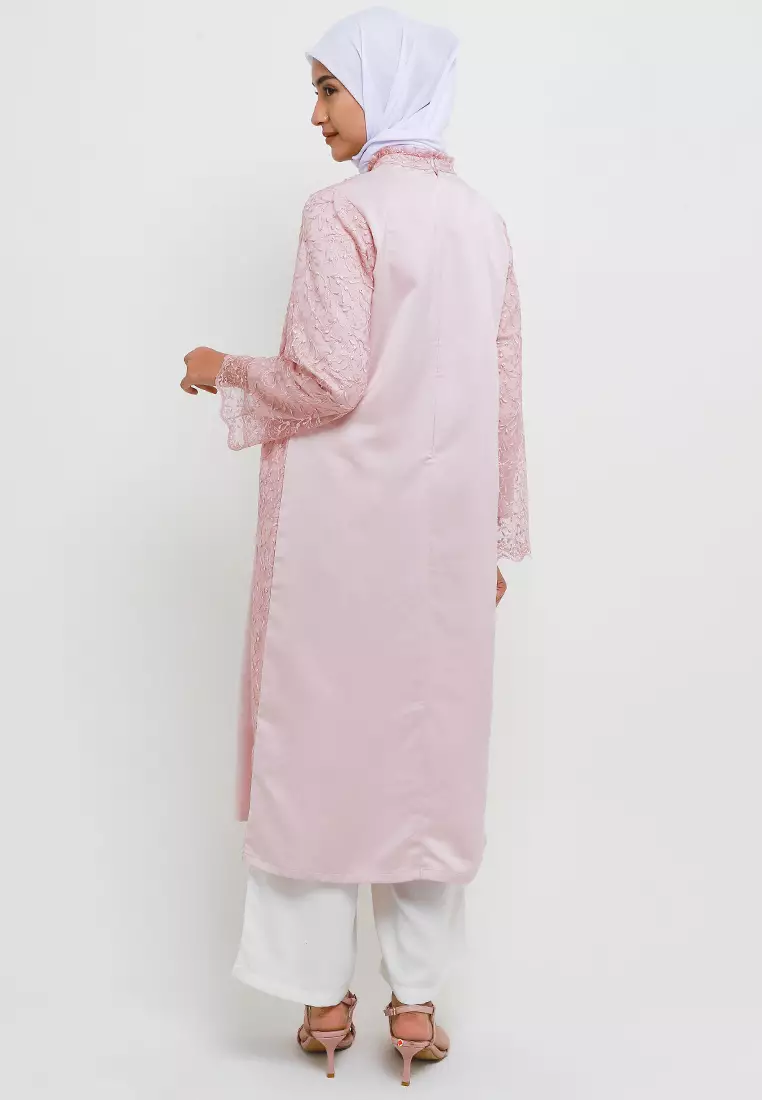 MFMW Sakinah Midi Dress Gamis Brukat Pink