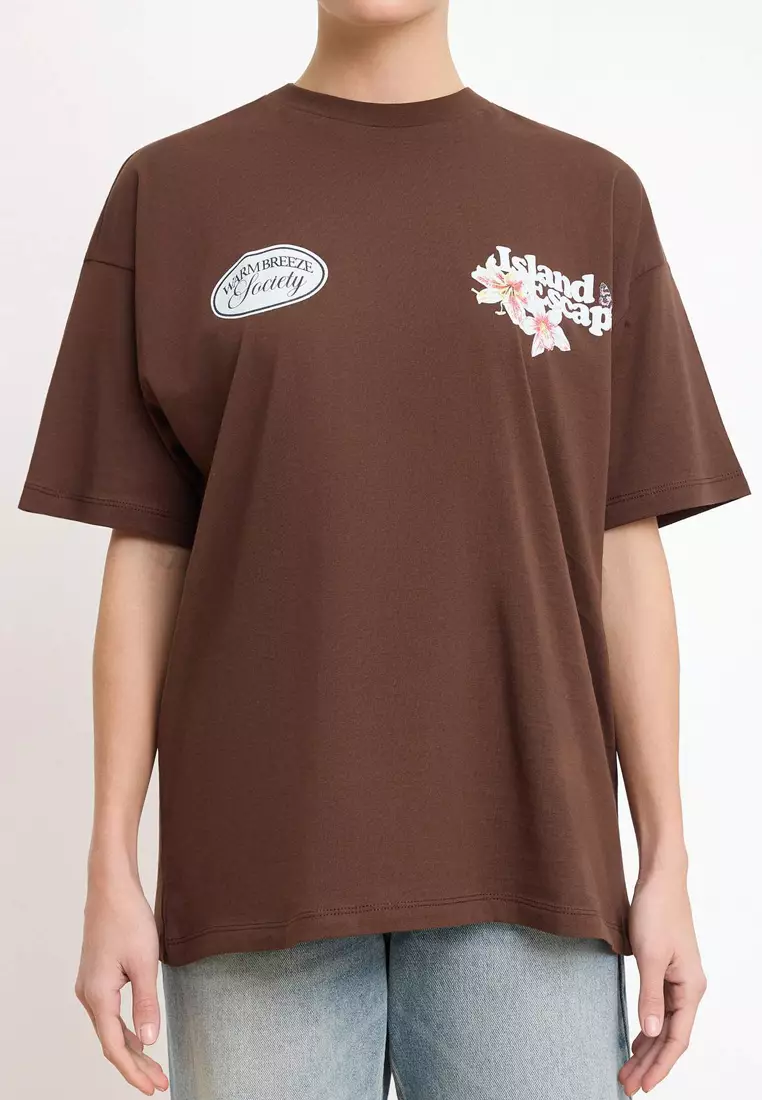 Buy Trendyol Brown Floral Oversize/Wide Fit Back Printed Long 1