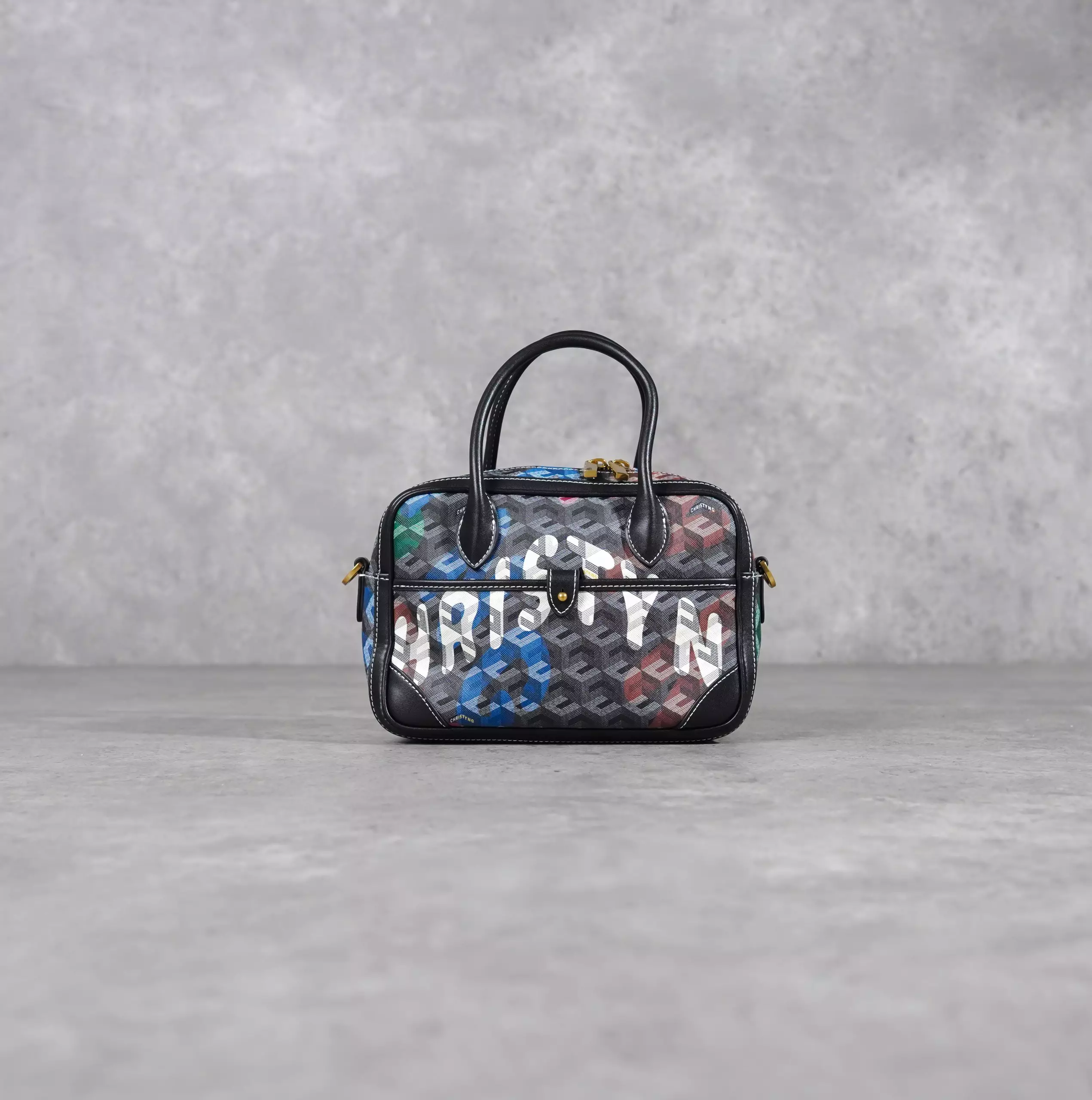 Tas CHRISTY NG MARCELO SQUARE MONOGRAM PATTERN MULTICOLOR TOP HANDLE BAG WITH LS 100% ORIGINAL