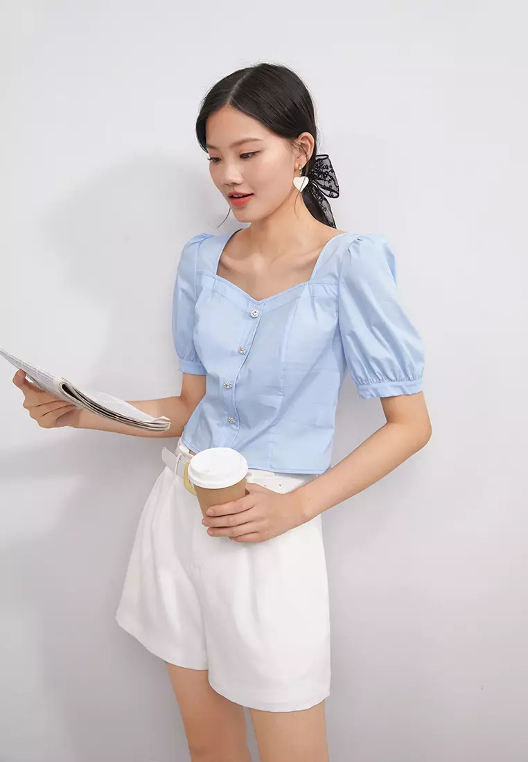 Square Collar Cropped Blouse