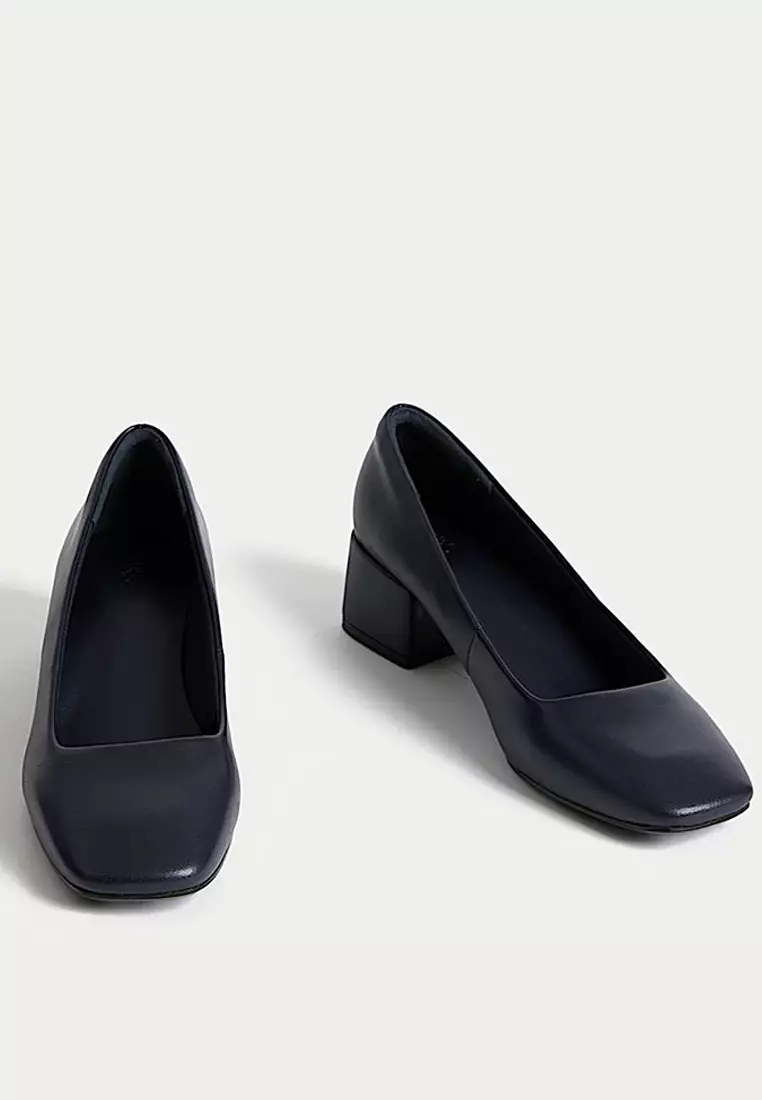 Slip On Block Heel Court Shoes