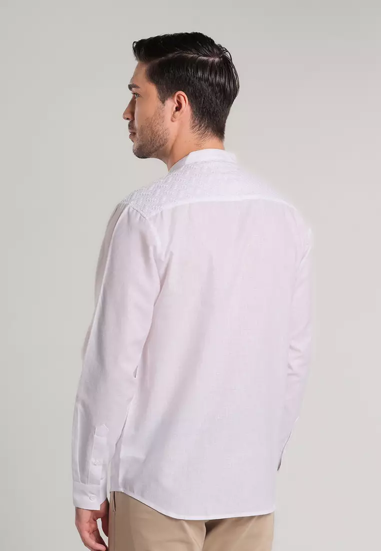 MOC Kemeja Koko Lengan Panjang Pria Mudzil - White