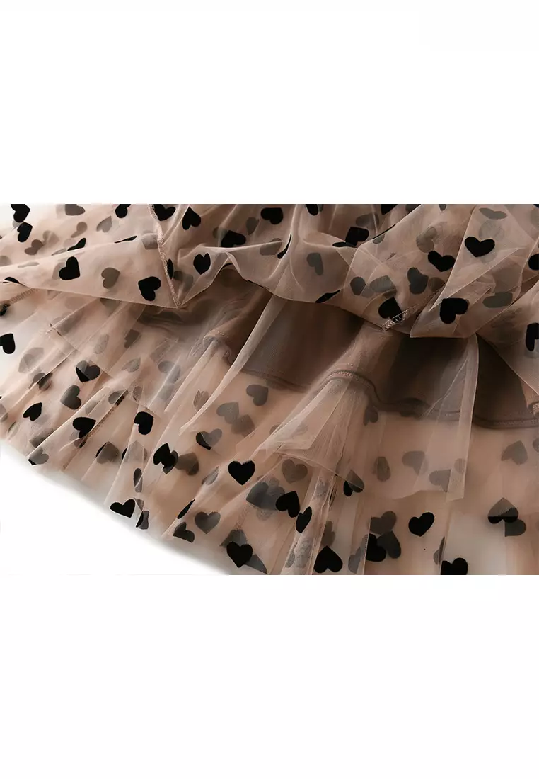 French Vintage Flocking Heart Mesh Maxi Skirt AF1200