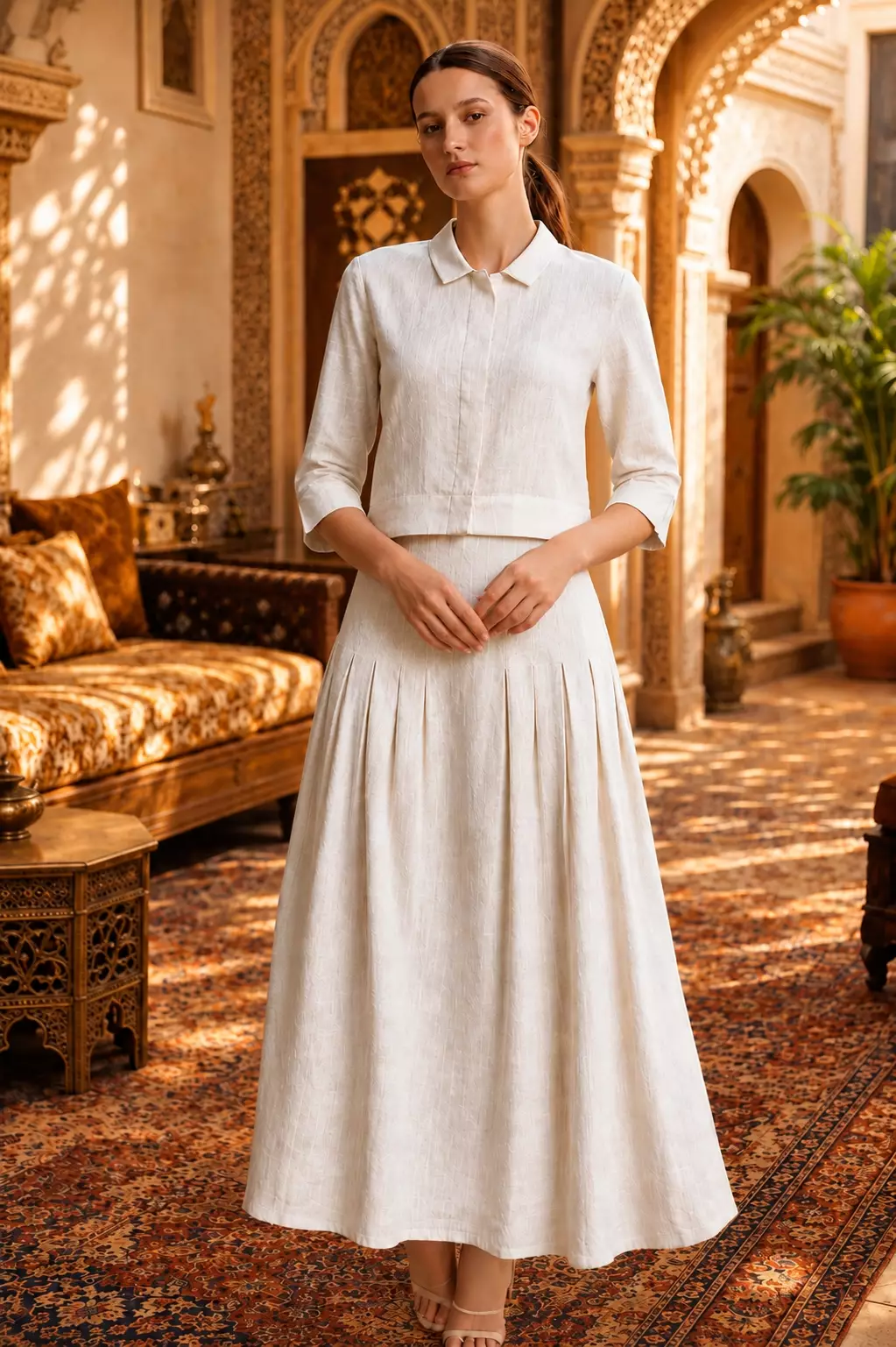 Demure Studio - Aveline Atelier Linen Set off white ( Shirt & Skirt )