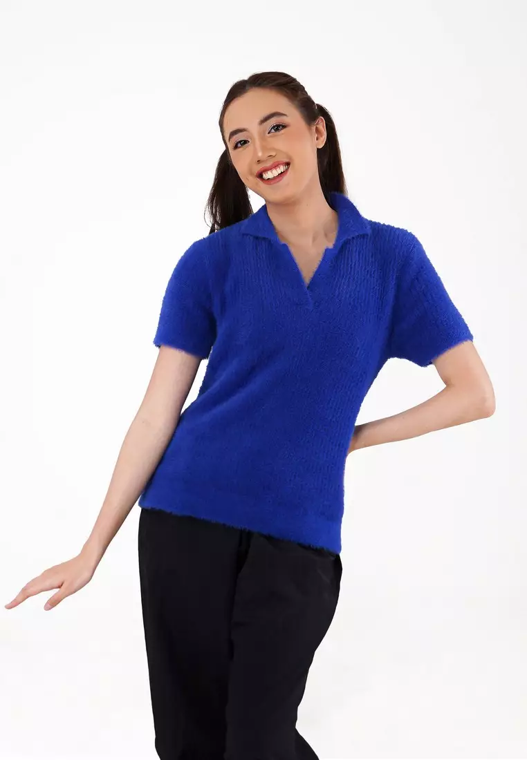 3Second Women's Polo V-Neck Shirt Knitwear Nylon C041123