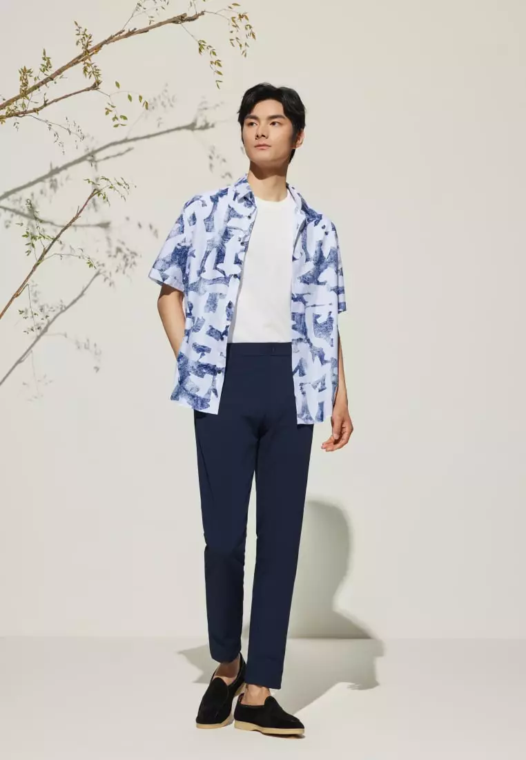 G2000 Cotton Oxford Ink Scatter Digital Print Comfort Fit Short Sleeve Casual Shirt