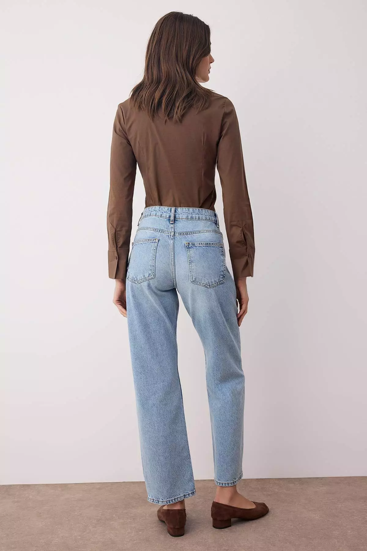 Light Blue High Waist Relaxed Straight Cut Straight Leg Jeans Twoaw26Je00063