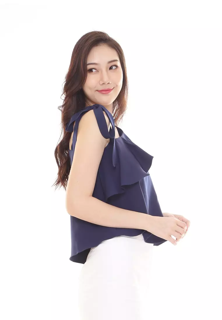Stella Top Self-tied up Ribbon in Navy Blue
