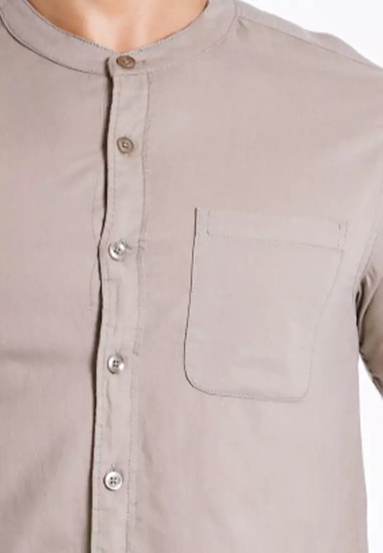 Forest Woven Mandarin Collar Short Sleeve Men Shirt | 621405-14KhakiGreen