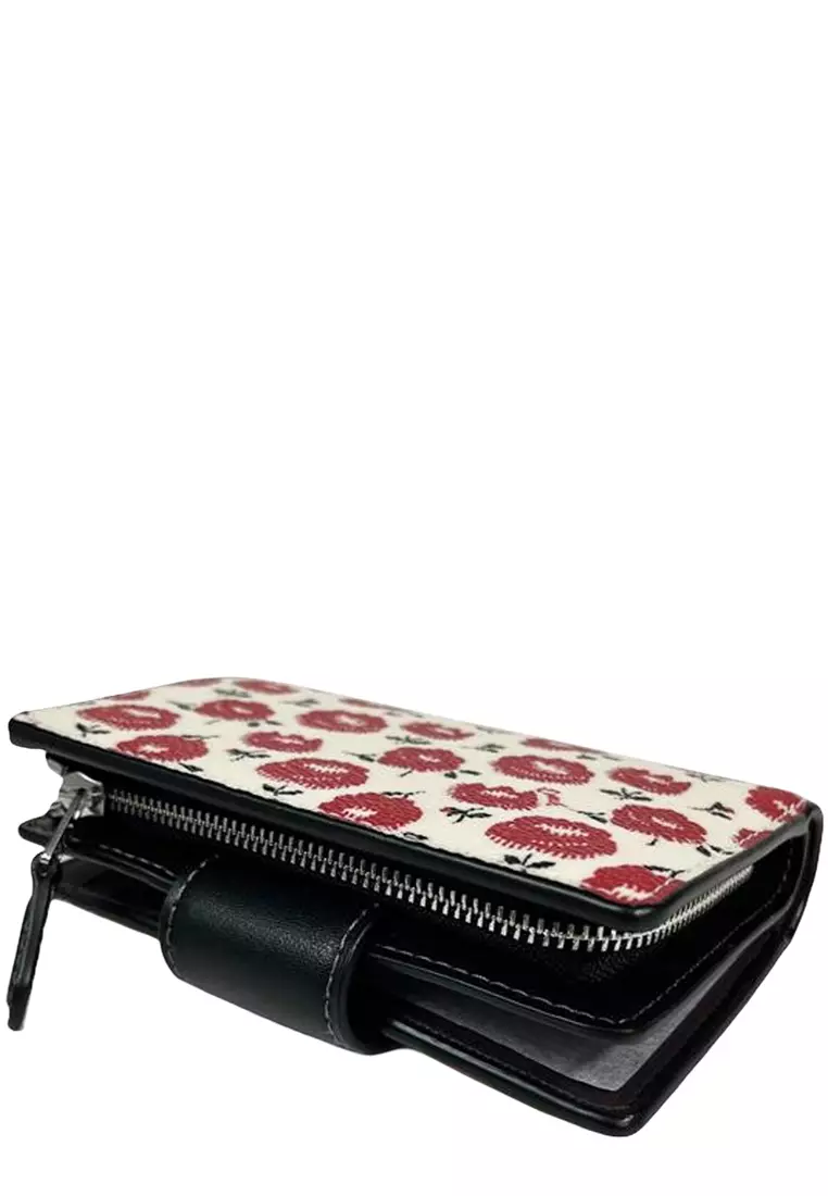 Medium Corner Zip Wallet With Floral Print - Chalk/ Black Multi CBO38