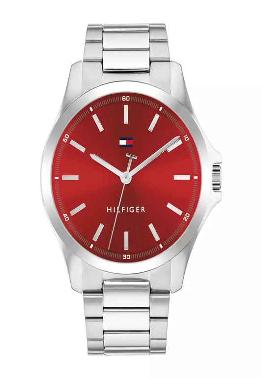 Men's Stainless Steel Bracelet & Red Dial Quartz Watch - TH1710677