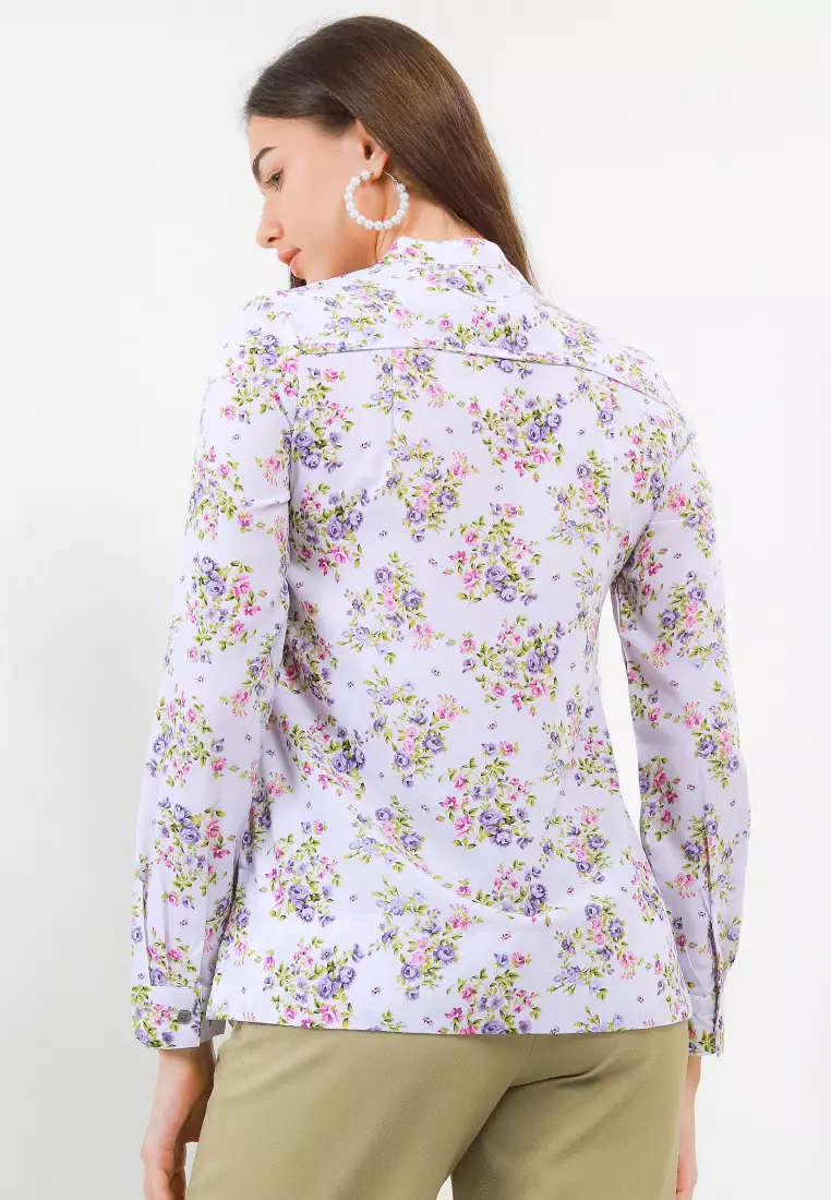 Floral Blouse In Purple Print