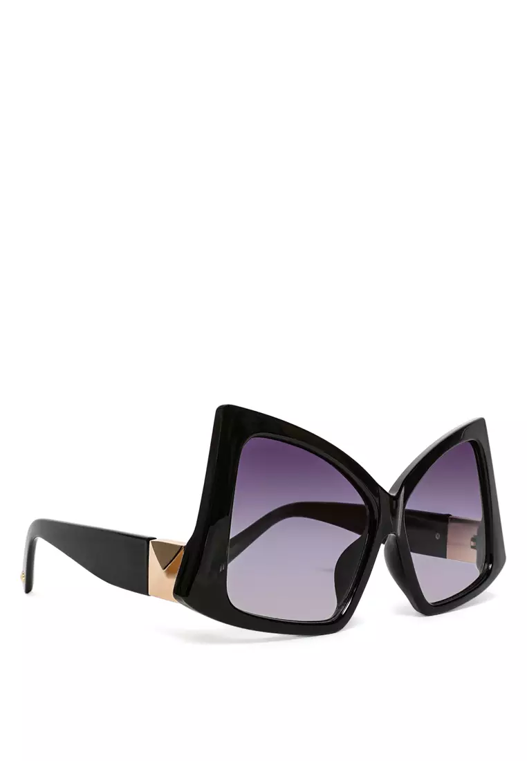 Kacamata Hitam Kupu-kupu Funky Kebesaran Warna Hitam/Ungu