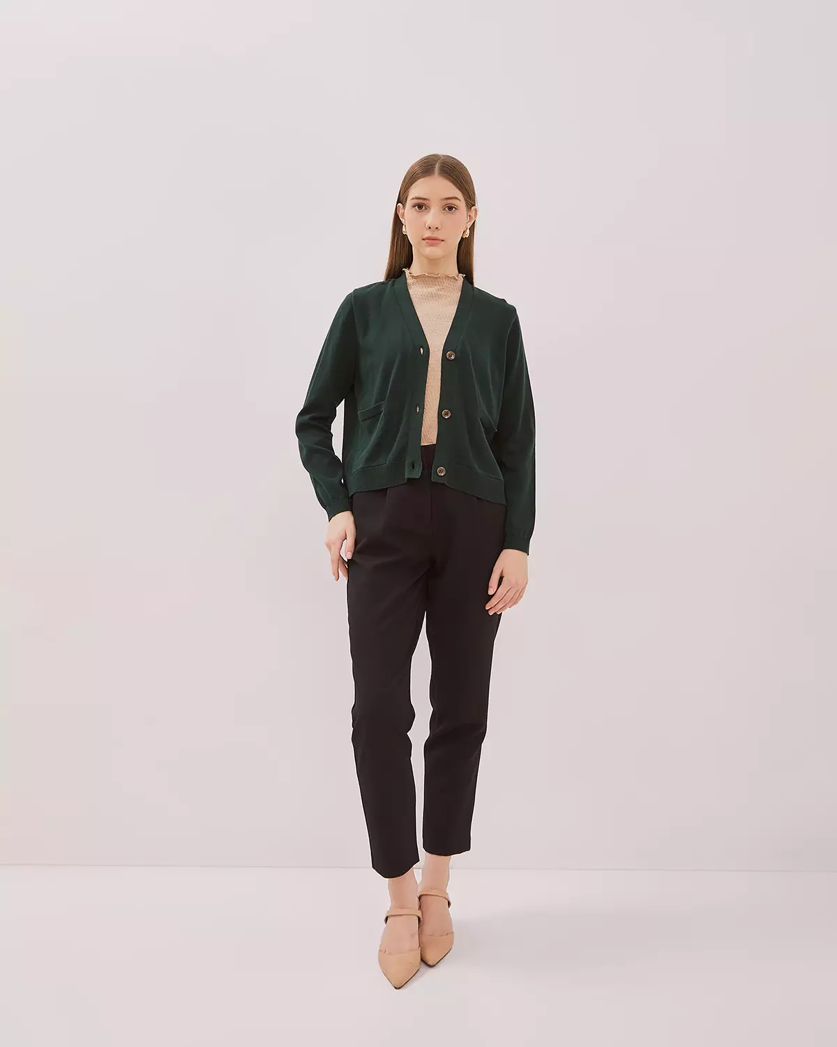 WOMEN'S EMERALD GREEN LONG SLEEVE CARDIGAN