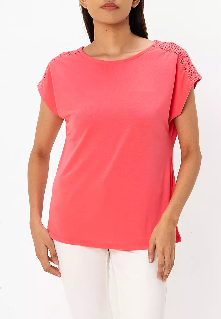 Thea Life Short Sleeves Lace Mix Top