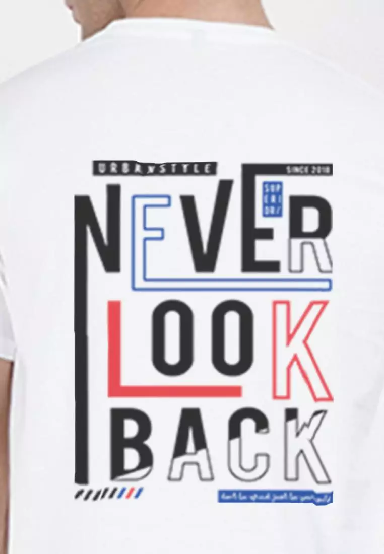 Never Look Back 图案白色棉质短袖常规版型 T 恤