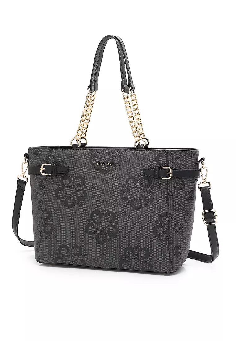 Women's Monogram Top Handle Bag / Sling Bag / Crossbody Bag - Black