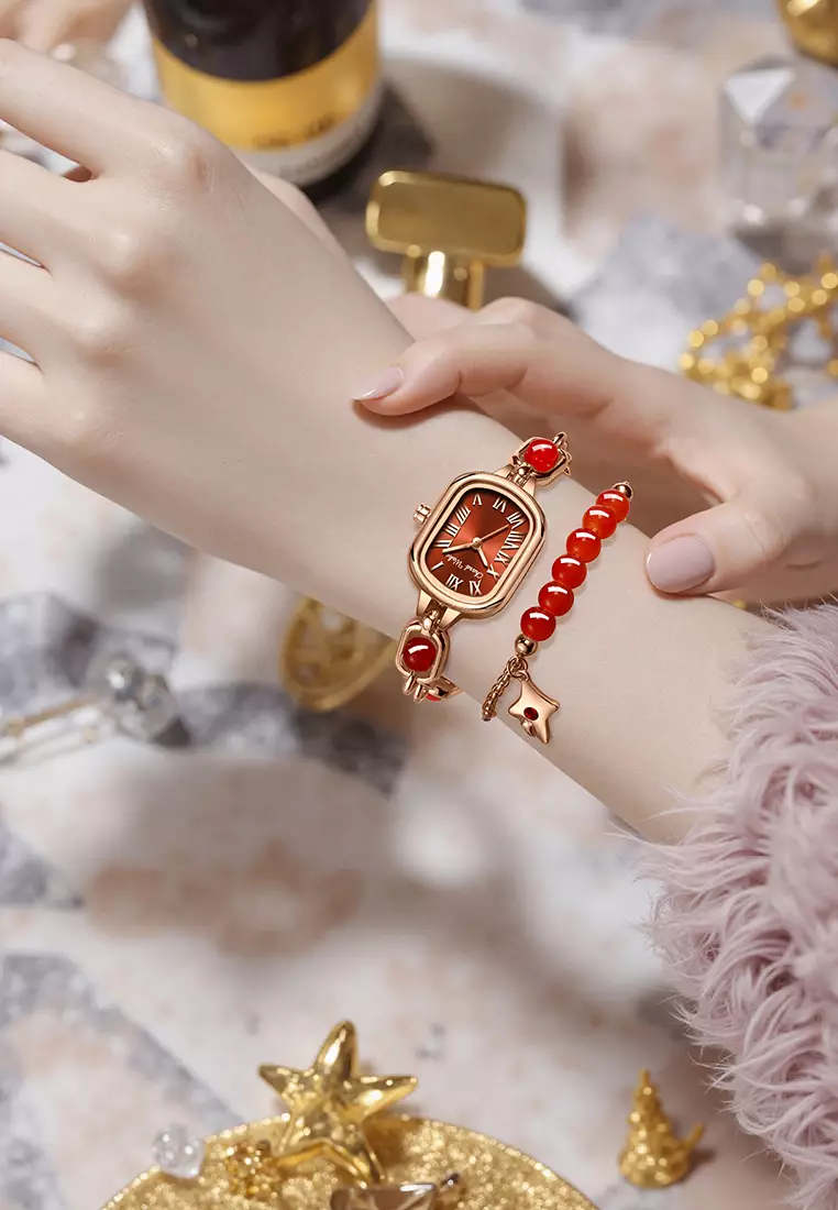 Jam Tangan Wanita Gelang Original Korea Elegan Anti Air Jam Tangan Cewek red