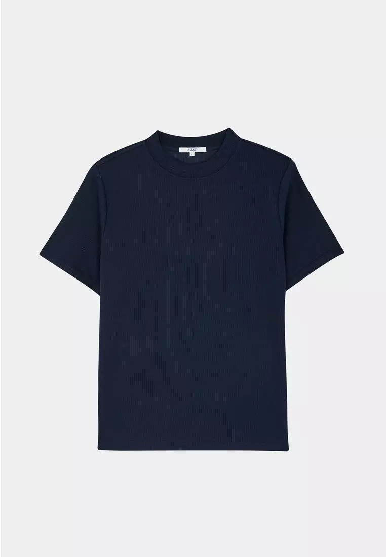 夜幕藍紋理小高領T-SHIRT