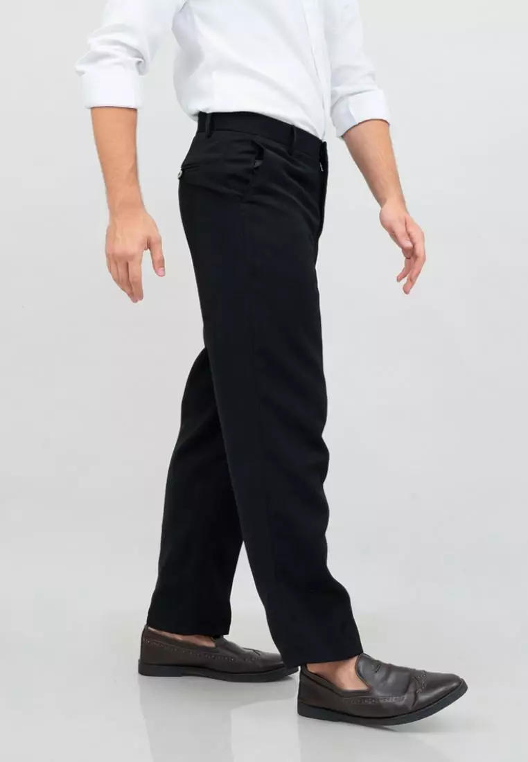 Celana bahan panjang hitam kerja pria besar model REGULAR standard houseofcuff