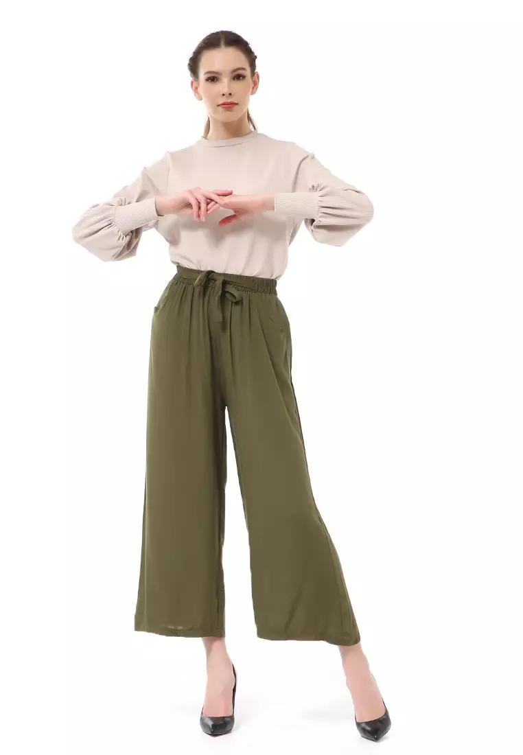 Stella Celana Panjang Casual Wanita Kulot Loose Pants Homewear Material Rayon ORIGINAL - Army Green