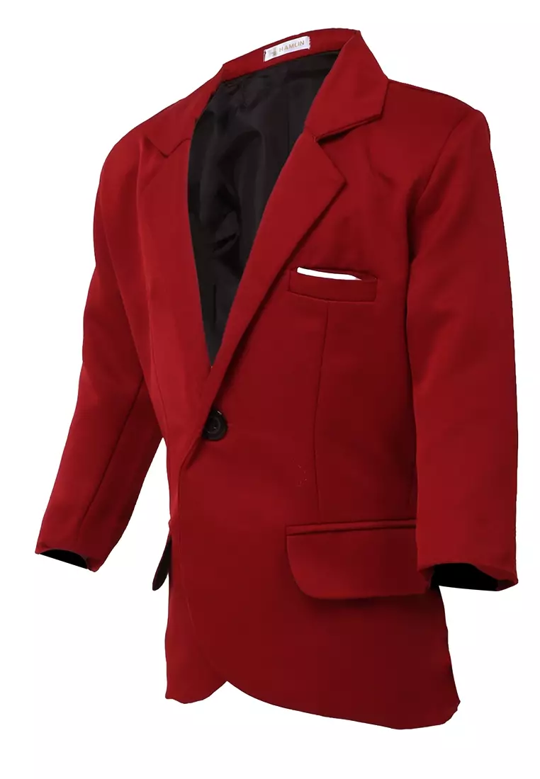 Wesley Jas Formal Anak Pria Plain Motive Full Furing Kids Blazer Material Cotton ORIGINAL - Maroon