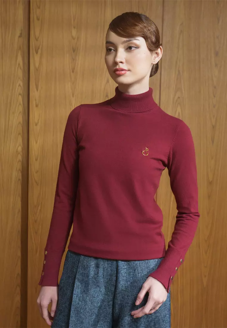Jenna and Kaia - Nafa Turtleneck Dark Ruby - Kaos Turtleneck Wanita