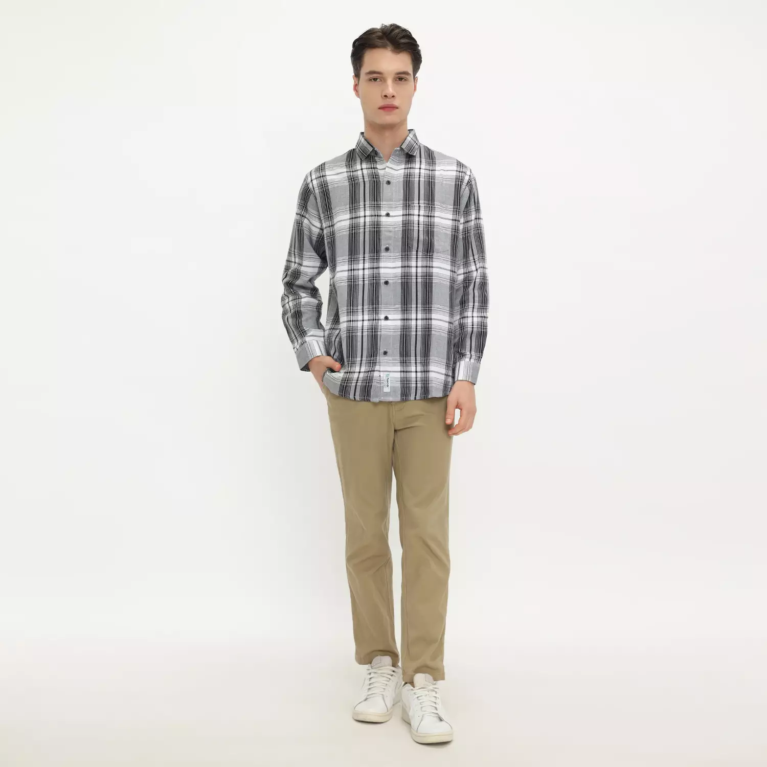 LARUSSO Kemeja Flannel Tencel Panjang - Grey Black N001