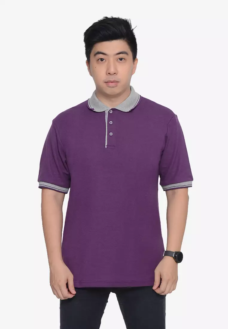 Andre Michel Kaos Polo Shirt Lengan Pendek Kerah Abu Ungu Tua 933-47