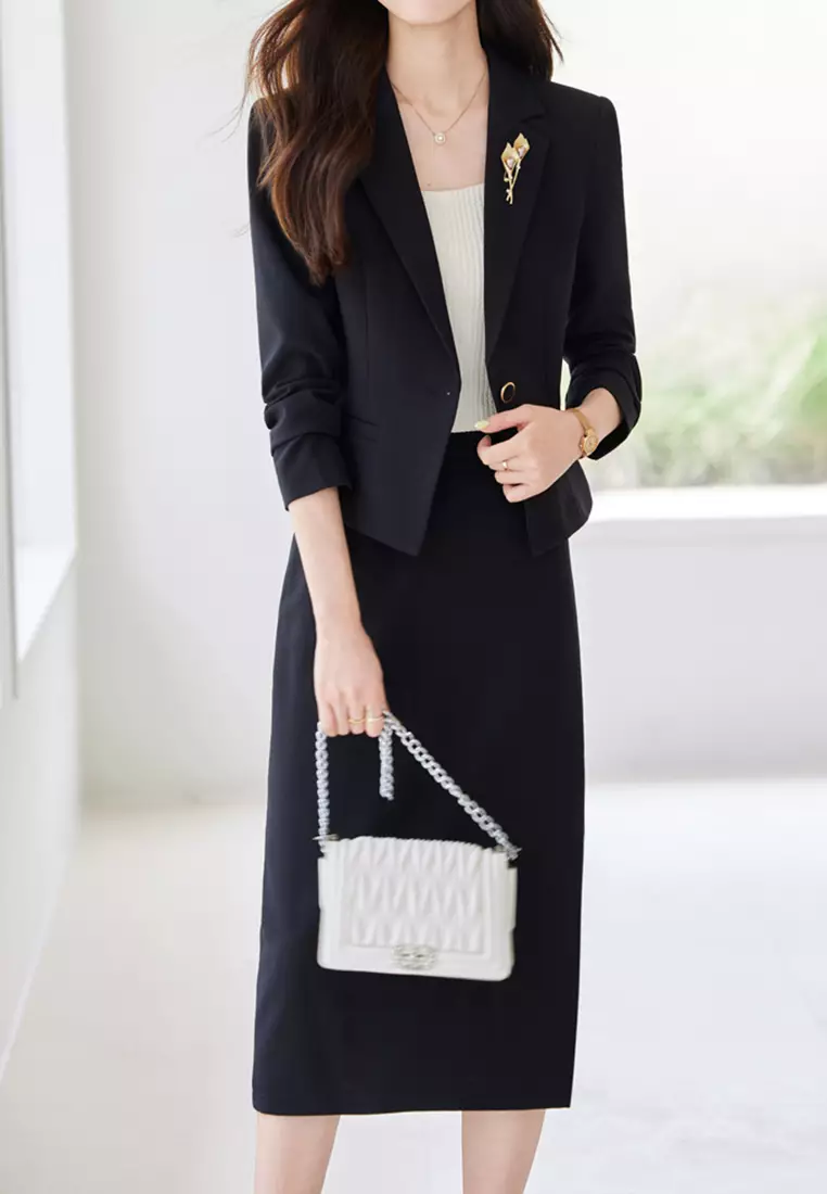 Cropped Lapel Suit Jacket Set YGH-EQ89173Q