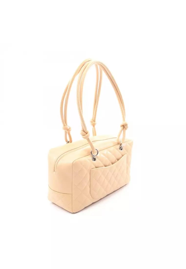 Pre-Loved Chanel Cambon line Bowling Bag Shoulder bag leather Patent leather beige silver hardware