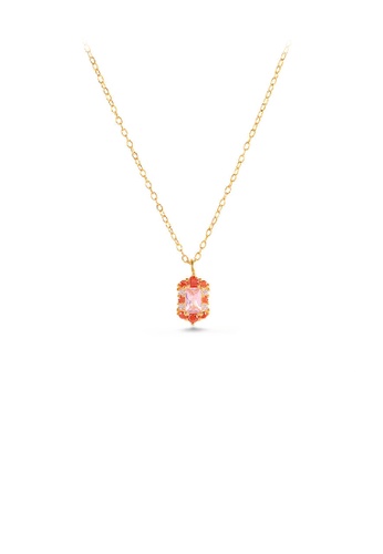 Glamorousky pink 925 Sterling Silver Plated Gold Fashion Simple Geometric Square Pendant with Cubic Zirconia and Necklace A2F72AC5622501GS_1