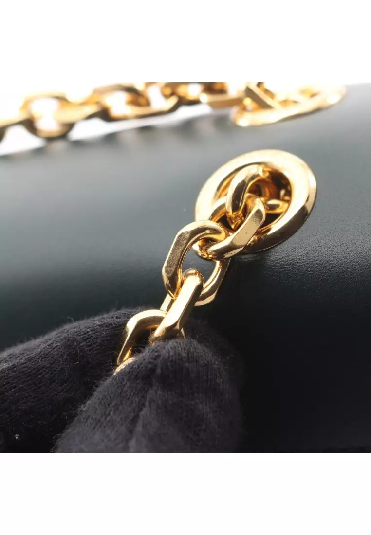 Pre-Loved Celine C See Medium chain shoulder bag leather Dark green