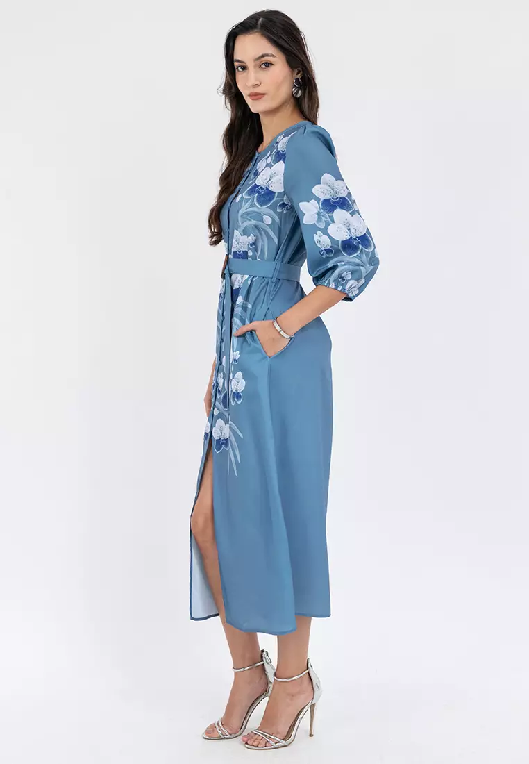 DELLENA Belted Filipiniana Dress with Print